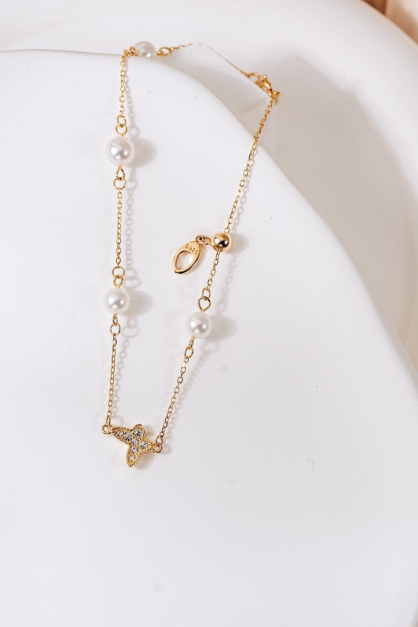 Butterfly Charm Pearl Bracelet