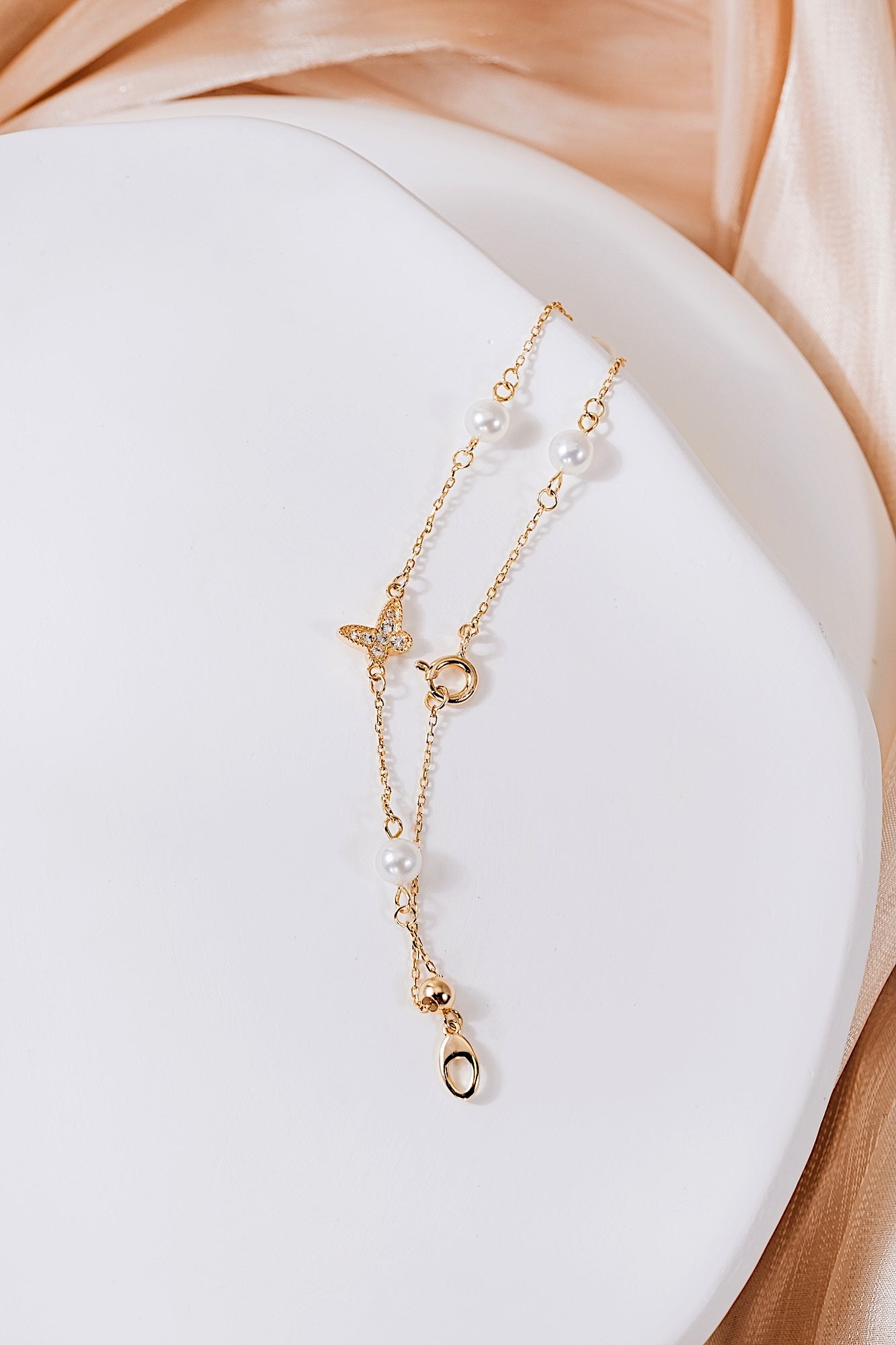 Butterfly Charm Pearl Bracelet