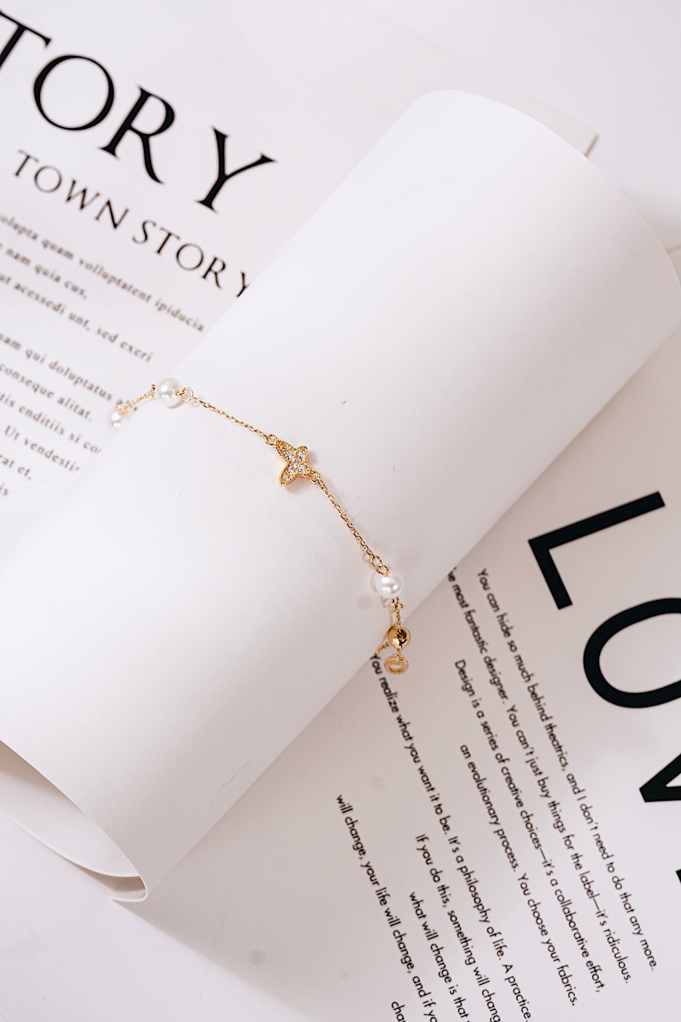 Butterfly Charm Pearl Bracelet