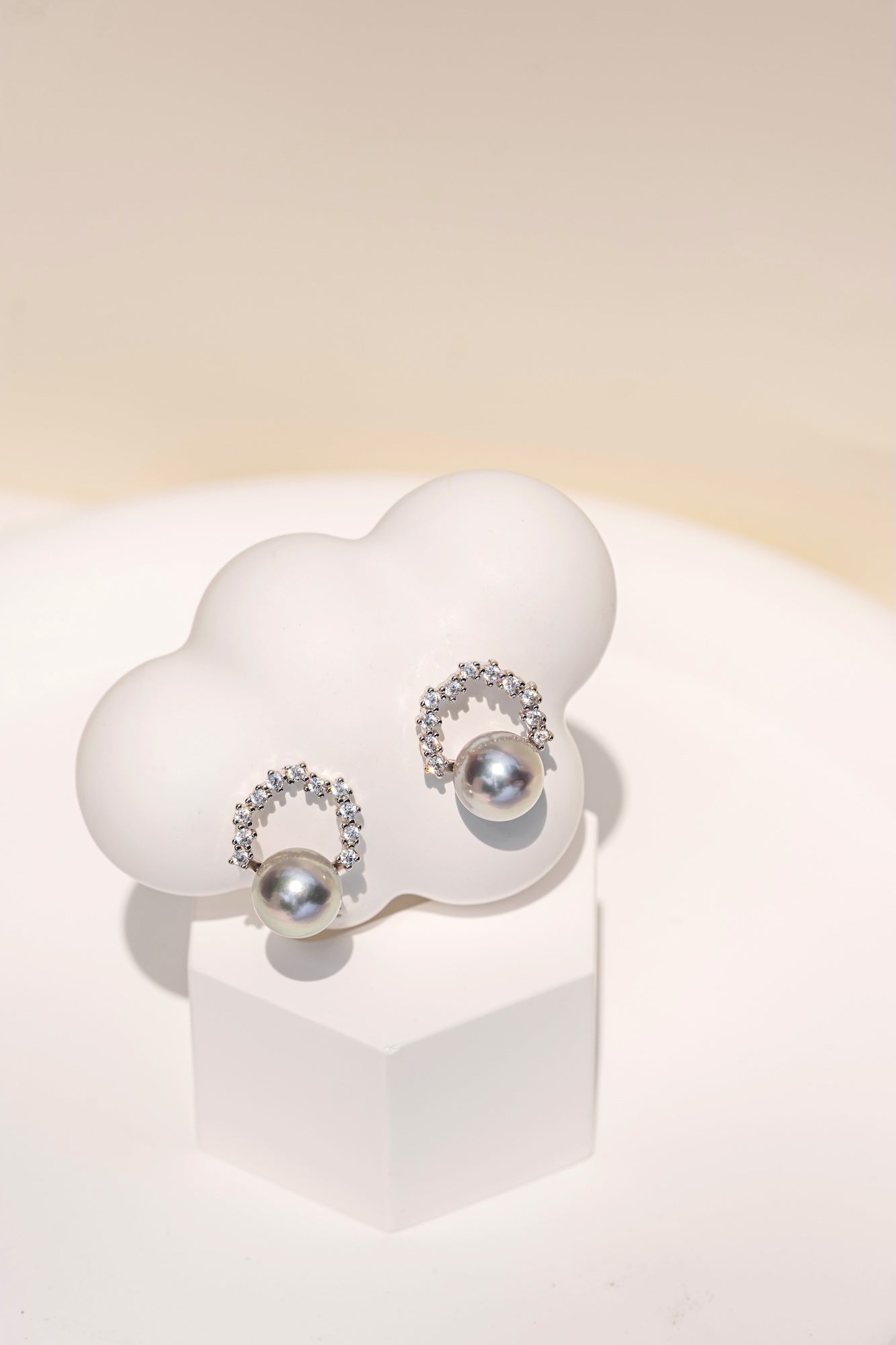 Moonlit Halo Blue Akoya Pearl Ear Studs