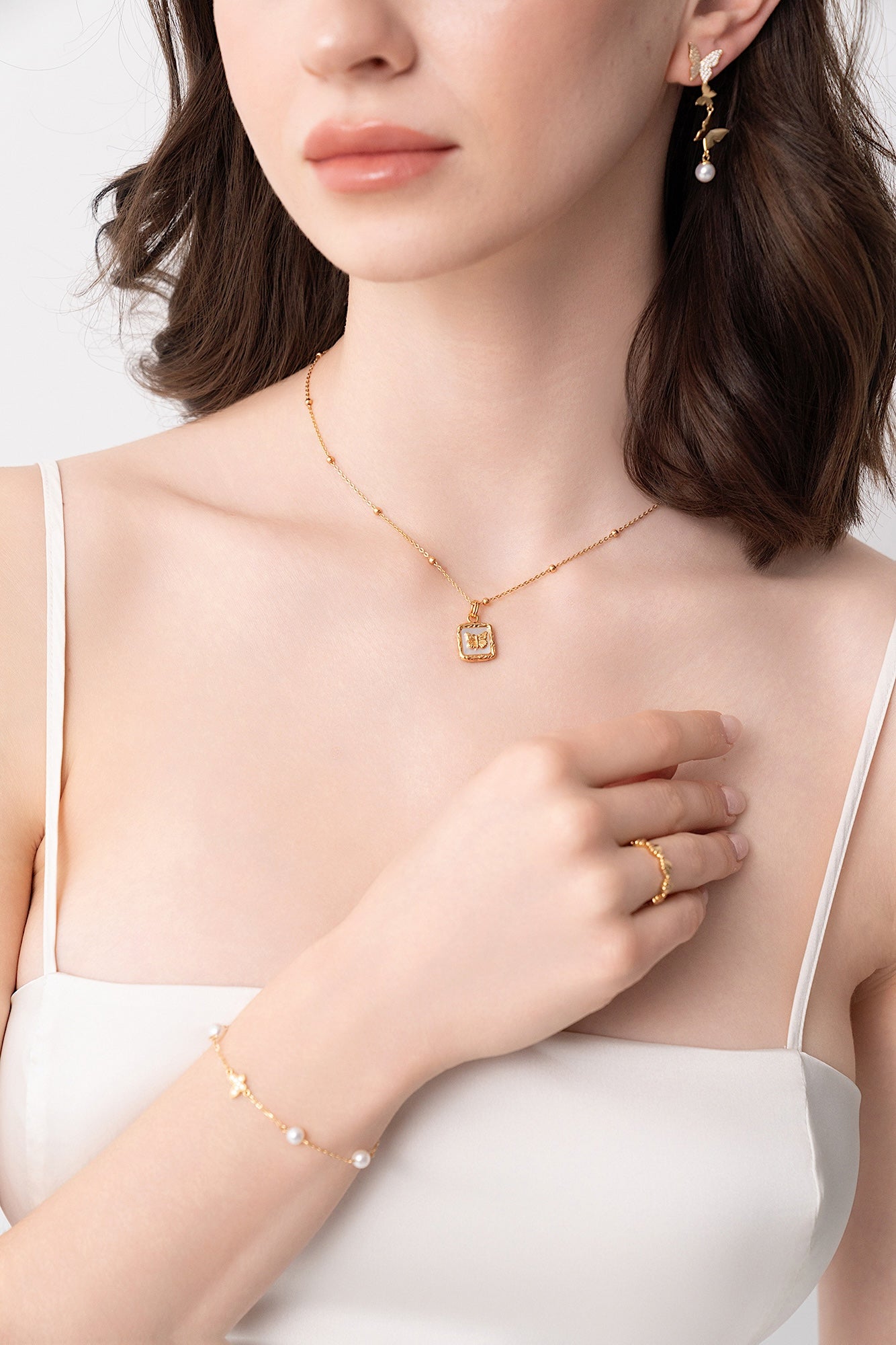 Butterfly Charm Pearl Bracelet