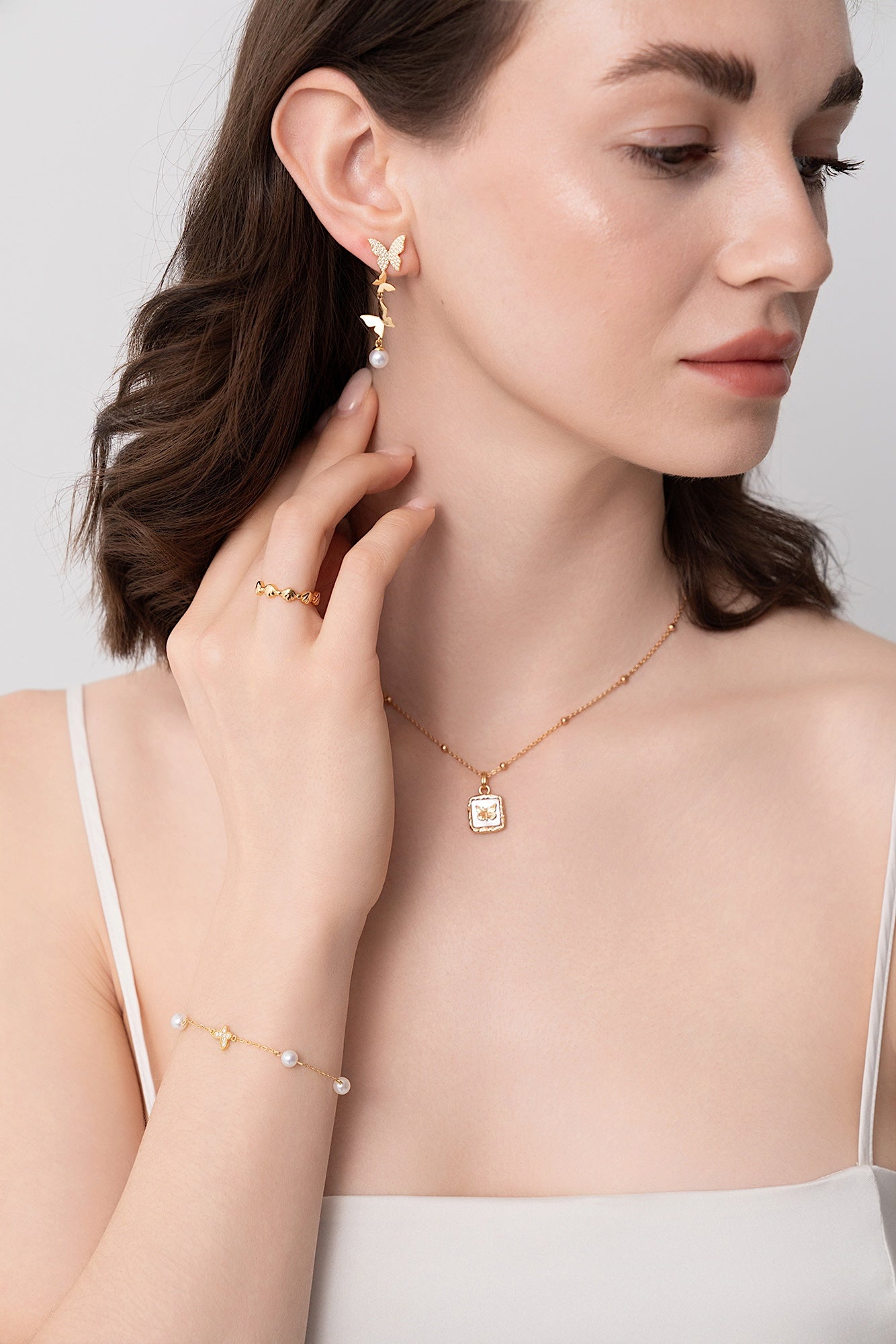 Butterfly Charm Pearl Bracelet