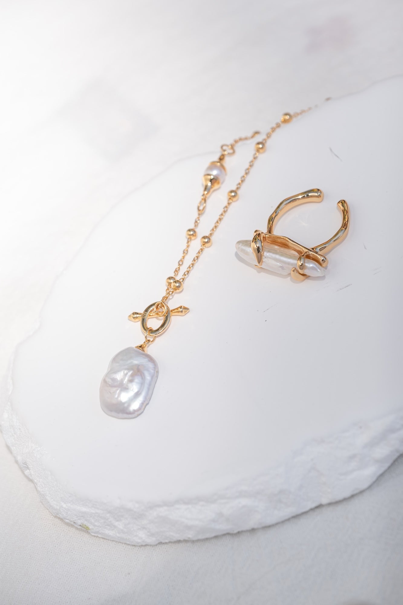 Golden Crest Baroque Pearl Ring