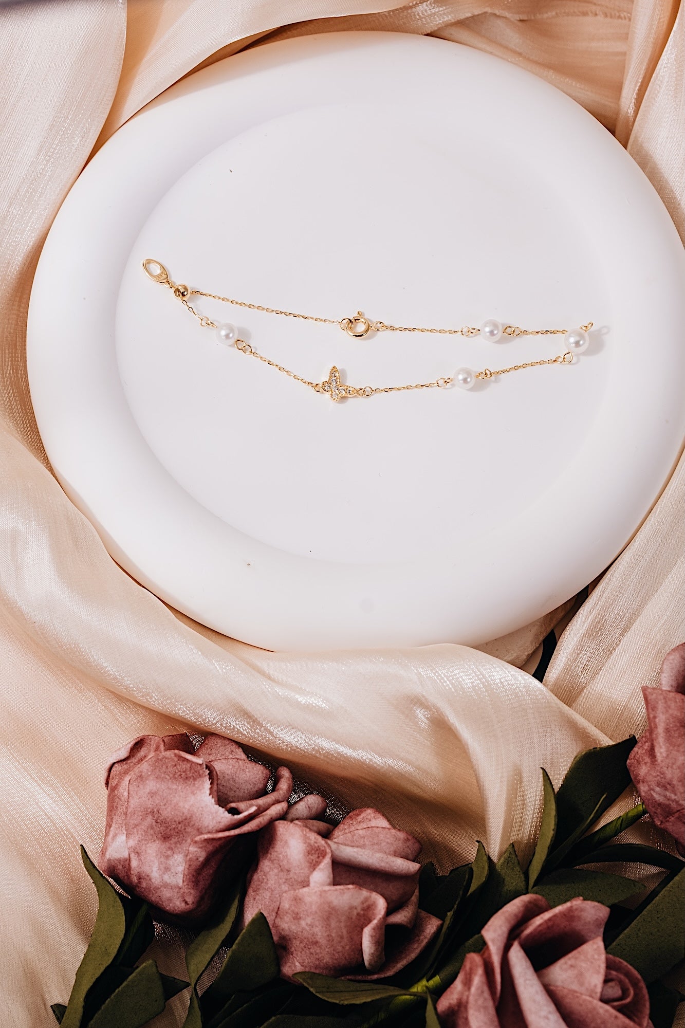 Butterfly Charm Pearl Bracelet