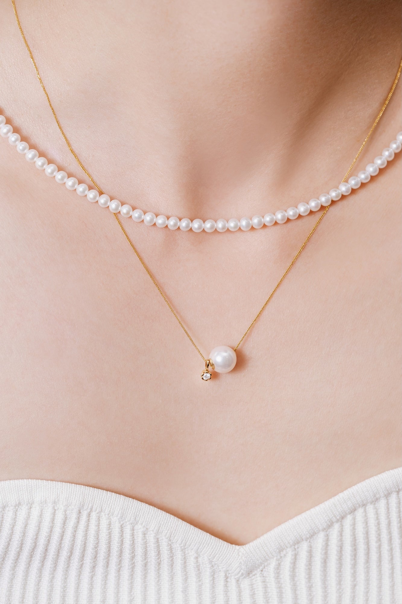 Pathlight 8-8.5mm Akoya Pearl Necklace 18K Gold with Diamond