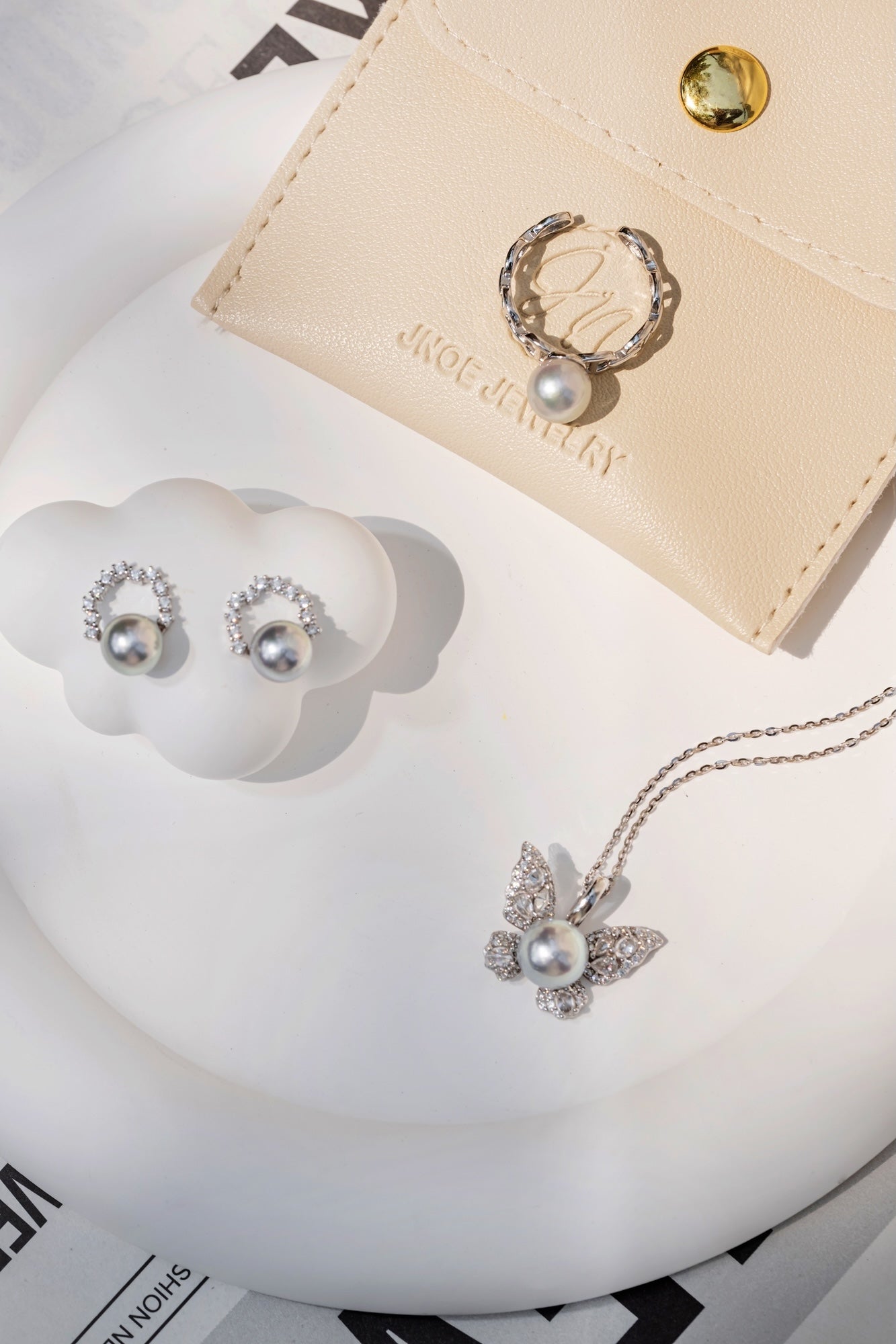 Moonlit Halo Blue Akoya Pearl Ear Studs