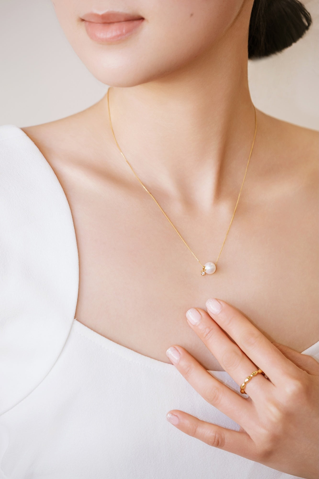 Pathlight 8-8.5mm Akoya Pearl Necklace 18K Gold with Diamond