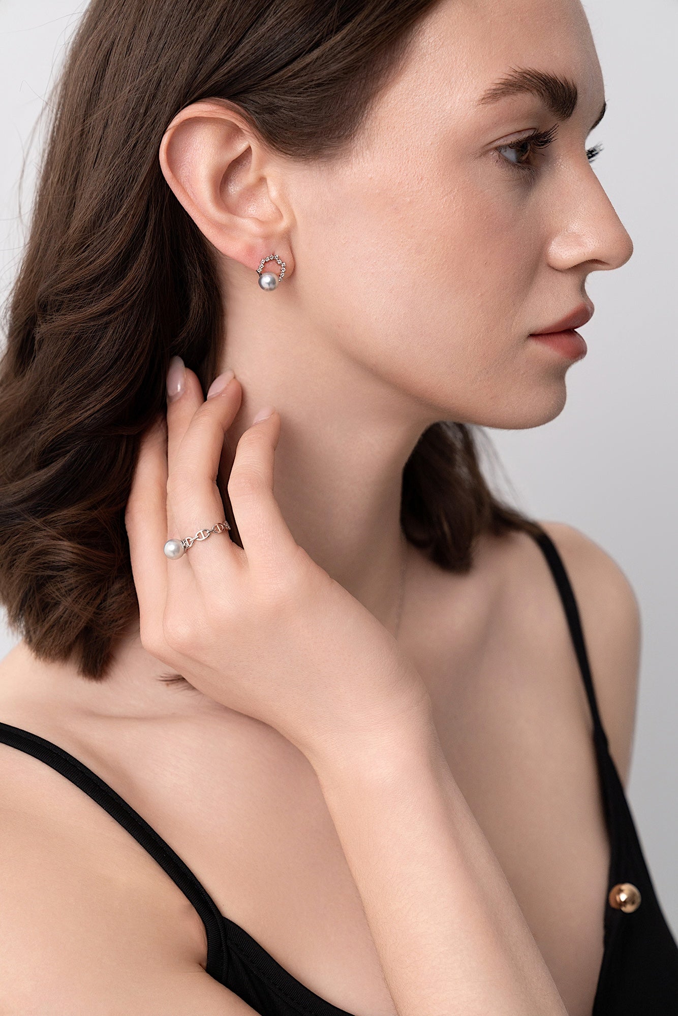 Moonlit Halo Blue Akoya Pearl Ear Studs